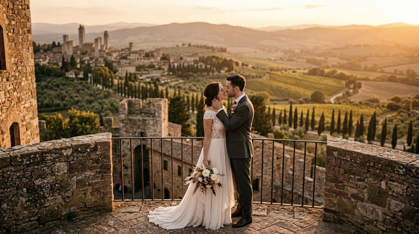 Wedding video a Siena realizzato al tramonto tra le colline toscane