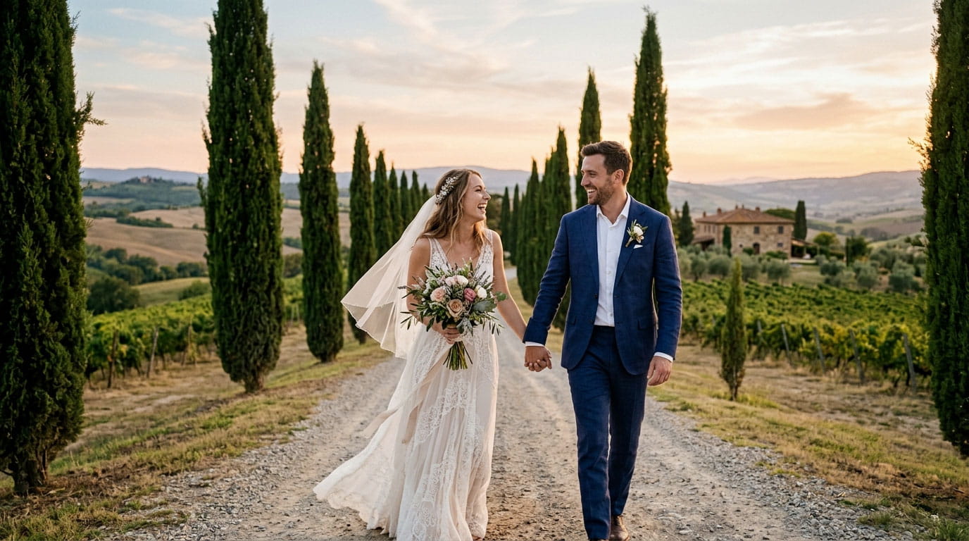 Videografo matrimonio a Siena che riprende un momento spontaneo tra gli sposi durante il matrimonio in Toscana